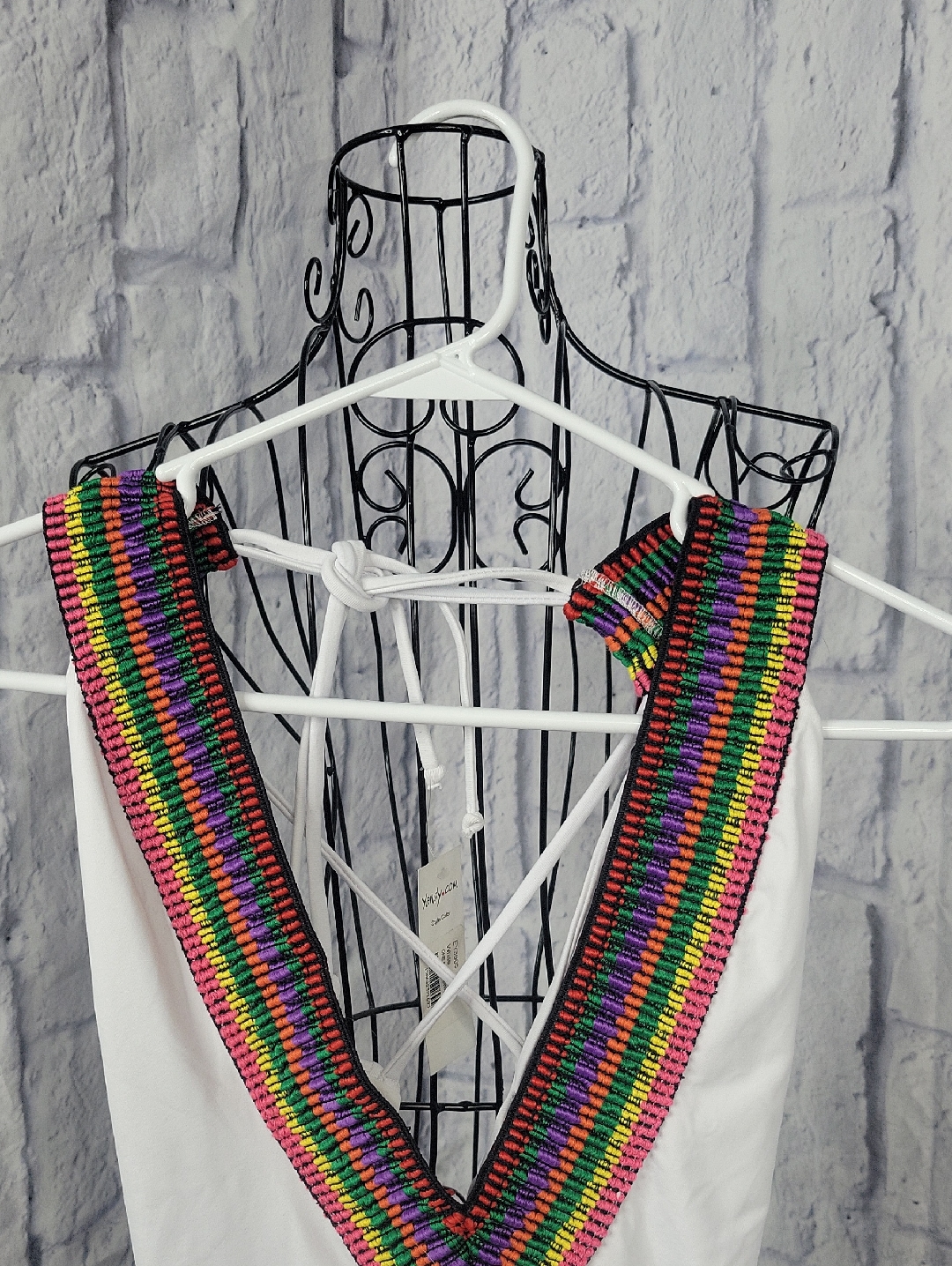 Nwt Yandy White One Piece Swimsuit Rainbow Trim Medium — image 2 of 8